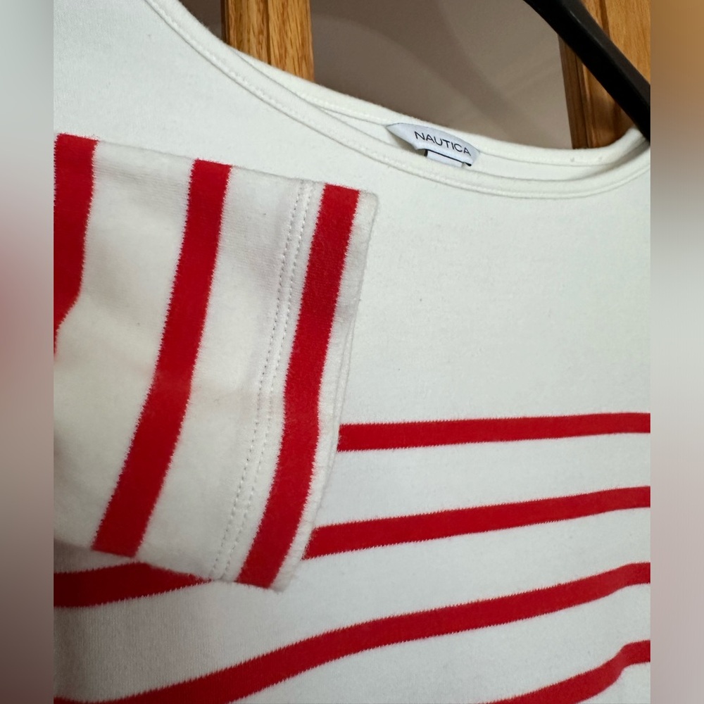 Nautica Red and White Striped Crew Neck - Picture 5 of 5
